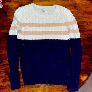 Croft&Barrow, small knitted sweater. Tan and white on top, blue on the bottom.